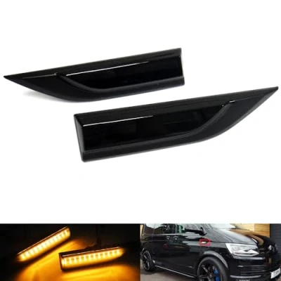 Abbildung von RZG 2 x schwarze Rauchglas Seitenblinker, bernsteinfarbene LED Markierungsleuchte für 20152019 Transporter T6 Caravelle Multivan VI