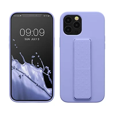 Abbildung von kwmobile Handyhülle kompatibel mit Apple iPhone 12 Pro Max Hülle Fingerhalter und Standfunktion Silikon Case Handy Cover in Lavendel
