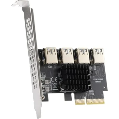 Abbildung von MZHOU PCIe 1 zu 4 PCI Express Port, 4X Steckplätze Riser Karte, USB 3.0 Adapter Multiplier Karte,für Bitcoin Mining Geräte