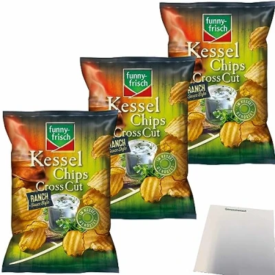 Abbildung von funny frisch Kesselchips Cross Cut Ranch Sauce Style Kartoffelchips 3er Pack (3x120g Packung) + usy Block