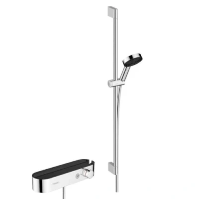 Abbildung von hansgrohe Duschsystem &quot;10,5cm, mit Duschkopf, Thermostat, Duschstange und Duschschlauch&quot;, (Komplett Set), Chrom