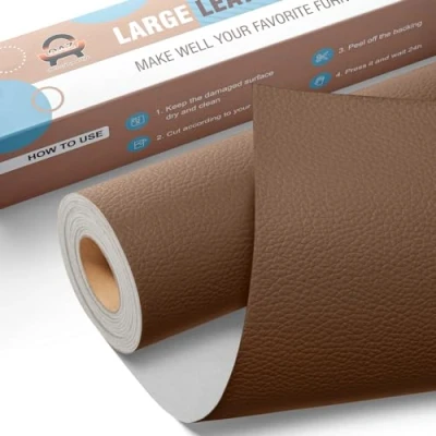 Abbildung von Leder Reparatur Set Karamellbraun,OAZ Kunstleder Selbstklebend 40 x 160 cm,Kunstleder Reparaturset Patch Selbstklebende Lederflicken für Autositze Möbel Sofa Taschen