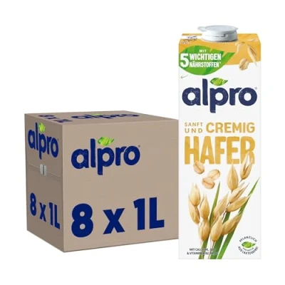 Abbildung von Alpro Haferdrink Vegan und milchfrei Von Natur aus laktosefrei fettarm Reich an Ballaststoffen Enthält Calcium Vitamine 8 x 1 L Haltbar