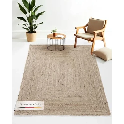 Abbildung von carpetfine Juteteppich Nele Taupe handgewebt aus Jute Rechteckig 240x340 cm Moderner Naturteppich Uni im Boho Style Flachgewebe Teppich für Wohnzimmer und Schlafzimmer
