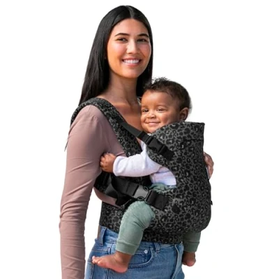 Abbildung von Infantino Babytrage Flip Advanced 4 in 1, Ergonomische und Umwandelbare Babytrage, Trage für Front Rückentransport, Verstellbare Gurte Babys von 3,6 bis 14,5 kg, Schwarzer &amp; Grauer Leopard