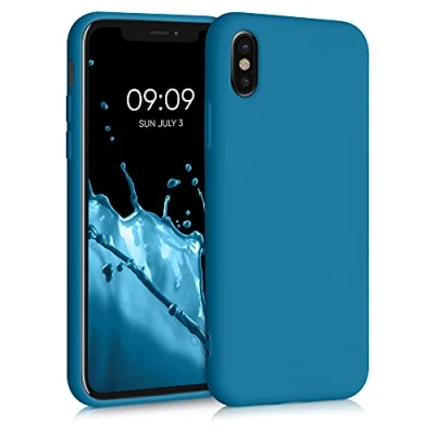 Abbildung von kwmobile Hülle kompatibel mit Apple iPhone X gummierte TPU Silikon Handyhülle Schutzhülle für kabelloses Laden Case in Karibikblau
