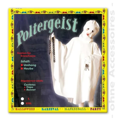 Abbildung von Fries Kostüm Poltergeist Umhang mit Haube Weiß Halloween Fasching Karneval