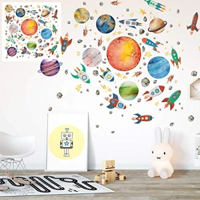 Abbildung von Sunnywall Wandtattoo XXL Rakete Space Ufo Weltraum Set Kinderzimmer Aufkleber