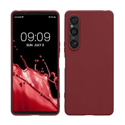 Abbildung von kwmobile Hülle kompatibel mit Sony Xperia 1 VI weiches TPU Silikon Case Cover geeignet für kabelloses Laden Bordeaux Violett