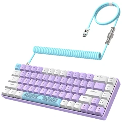 Abbildung von YINDIAO T8 60% Mechanische Gaming Tastatur,68 Tasten TKL Kompakt Layout,Kabelgebundene Mini Tastatur,18 RGB Beleuchtung,Blauer Schalter,Anti Ghosting,Pro USB C Spiralkabel,für PC,MAC,PS4,XBOX Lavendel