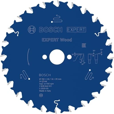 Abbildung von Bosch Professional Kreissägeblatt Expert for Wood (Holz, 150 x 20 2,6 mm, 24 Zähne, Zubehör Kreissäge)