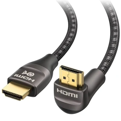Abbildung von Cable Matters 48Gbps Ultra HD 8K rechtwinkliges HDMI Kabel 2m (HDMI Winkel, 270 Grad Kabel, Winkelstecker auf Stecker Kabel) in Schwarz 2 Meter