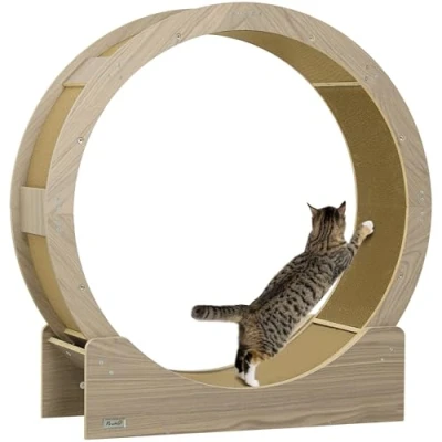 Abbildung von Katzenlaufrad Laufrad für Katzen 91 cm mit Bremse, Kratzbrett, Walnuss