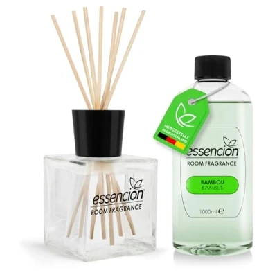 Abbildung von essencion Bambus Raumduft Set Glas Diffusor + 1000ml Refill In 14 verlockenden Düften erhältlich (Bambus 200ml+1000ml)