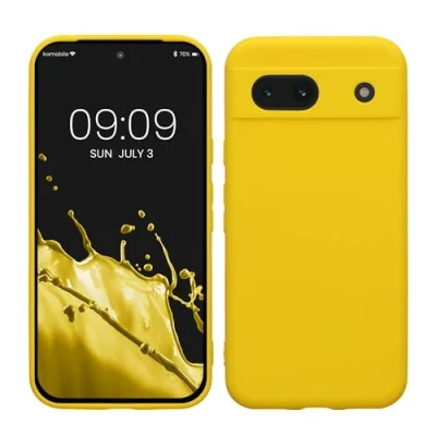 Abbildung von kwmobile Handyhülle kompatibel mit Google Pixel 8a Hülle Handy Case aus weichem Silikon in Strahlend Gelb
