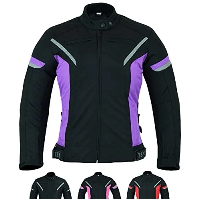 Abbildung von Damen motorradjacke mit protektoren für Sommer oder Winter Textil wasserdicht motorroller motorrad bikerin mantel schutz rüstung (EN 1621 1) Schwarz Violett 5XL