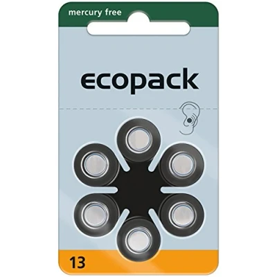 Abbildung von 30x ecopack Hörgerätebatterien 13 (Orange), 5x6er Blister PR48 1,4V + Aufbewahrungsbox für 2 (alle Größen), transparente Batteriebox Zwei Knopfzellen bis 12 mm x 6 (Ø H)