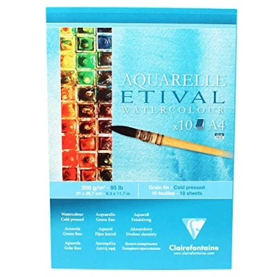 Abbildung von Clairefontaine 96302C Etival Matt Aquarellpapier Block (kopfseitig geleimt, 10 Blatt, DIN A4, 21 x 29,7 cm, feinkörnig, 100% Zellulose, 200 g) weiß