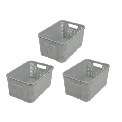 Abbildung von BranQ Home essential Korb in Rattan Design 3er Set Grösse S 7l, BPA frei Kunststoff PP,Hellgrau