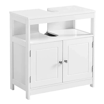 Abbildung von VASAGLE Waschbeckenunterschrank, Badezimmerschrank, Aufbewahrungsschrank, 30 x 60 cm, mit 2 Lamellentüren, Griffen, wolkenweiß BBC301W01