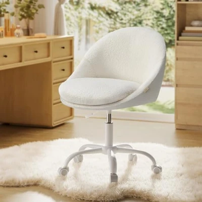 Abbildung von SONGMICS Homeoffice Stuhl, Schminkstuhl aus Sherpa, Schreibtischstuhl, Schaumstoffpolsterung, höhenverstellbar, für Arbeitszimmer, Schlafzimmer, cappuccinobeige wolkenweiß OBG020W01