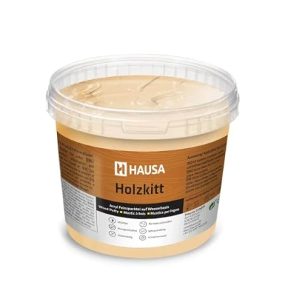 Abbildung von HAUSA Holzkitt 1 kg Eiche Hell Holzspachtelmasse, Kitt für Holz, Holzspachtel/Füllmasse zum Reparieren von Holzschäden gebrauchsfertig ausgezeichnete Füllkraft schnelltrocknend rissbeständig