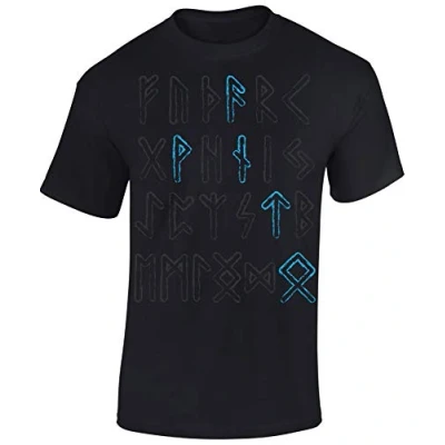 Abbildung von Wikinger Tshirt Herren Wotan Runen T Shirt Viking Männer Kleidung (Schwarz M)