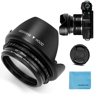 Abbildung von Fotover 58mm Metall Filter Adapter Ring mit UV für Cannon PowerShot G1X Mark II Digital Kamera Ersatz Canon FA DC58E + Tulip Blume Gegenlichtblende