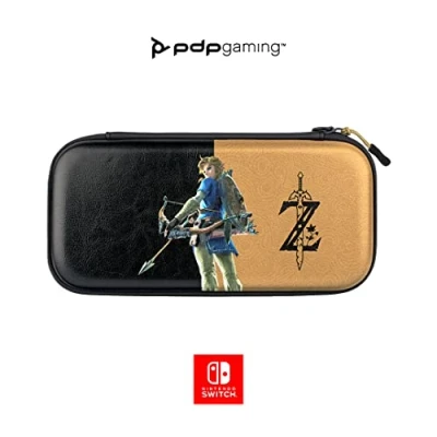 Abbildung von PDP Gaming Offiziell Lizenziert Switch Slim Deluxe Travel Case Zelda Breath of the WIld Semi Hardshell Console Stand PRotective PU Leather Holds 14 Games Works mit OLED and Lite