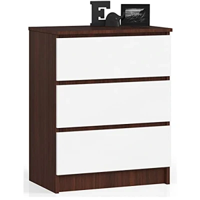 Abbildung von AKORD Kommode K60 mit 3 Schubladen für das Wohnzimmer Schlafzimmer Schrank Büro Arbeitszimmer Modernes Funktionales Design B60 x H77 T40 cm, Gewicht 25 kgWenge/Weiß