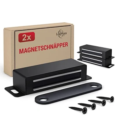 Abbildung von LouMaxx Magnetschnäpper Haltekraft 15kg 2er Set in Schwarz Edelstahl Türmagnet Schrankmagnet Möbelmagnete Tuer Magnetverschluss Magnethalter Schranktür
