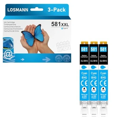 Abbildung von LOSMANN 3X Cyan Druckerpatronen Kompatibel für Canon CLI 581 XXL C Pixma TS6350 TS6150 TS8150 TS8250 TS6250 TS705 TS705a TS8151 TS6151 TS8152 TS8300 TS9150 TS9155 TS9550 TR7550 TR8550