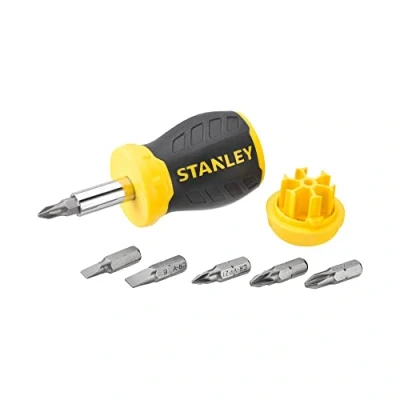 Abbildung von Stanley Bit Schraubendreher kurze Ausführung mit sechs Bits, 162 mm, 93 100 g, 7 Stück(e)