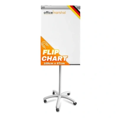 Abbildung von OfficeMarshal Magnetisches Flipchart 73x105cm mit Alurahmen und abnehmbare Stiftablage für Büro, Heim Schule, Magnettafel kratzfest trocken abwischbar Magentboard