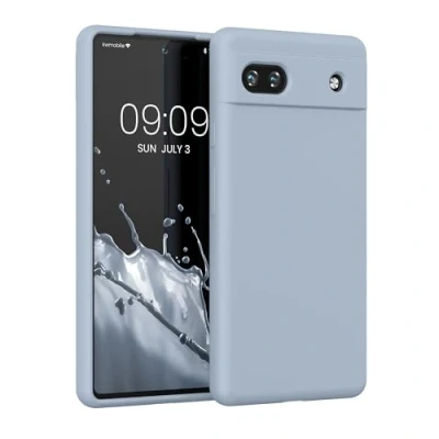 Abbildung von kwmobile Hülle kompatibel mit Google Pixel 6a Silikon Handy Case Handyhülle weiche Oberfläche kabelloses Laden Hellblau matt