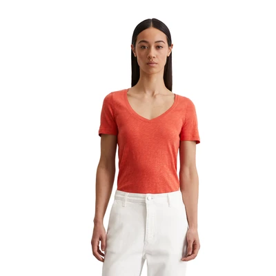 Abbildung von Marc O&#039;Polo Short Sleeve Vneck Tshirt basic, Damen, Größe: Large, Burnt red