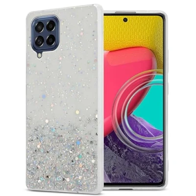 Abbildung von Cadorabo Hülle kompatibel mit Samsung Galaxy M53 5G Rundumschutz TPU Silikon Case Mädchen Glitzer Strass Design Slim Kratzfest Weiche Gummi Bling Schutzhülle für in Transparent