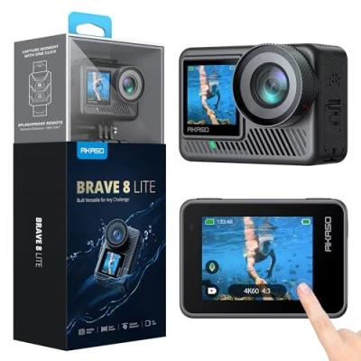 Abbildung von AKASO Action Cam 4K60FPS Unterwasserkamera 20MP 60M Wasserdicht SuperSmooth Stabilisierung EIS 4.0,WLAN Actioncam mit 150 Weitwinkel,4xZoom,8X Slo mo,2x1550mAh Akkus Brave 8 Lite