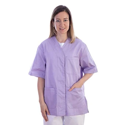 Abbildung von Gima Kasack aus Baumwolle und Polyester, Krankenhausuniform, violette Farbe, V Ausschnitt, Halbärmel, 5 Druckknöpfe, für Damen, L Größe, Ärzte, Tierärzte, Krankenpfleger Gesundheitspersonal