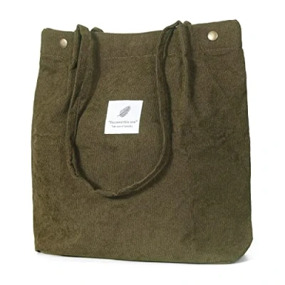 Abbildung von iophi Mode Strandtasche Tote Bag, Leichte Cord Tasche Damen Jutebeutel Umhängetasche Shopper Groß Beutel für Schule, Arbeit, Einkaufen, Reisen und den Täglichen Gebrauch (Armeegrün)
