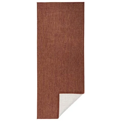 Abbildung von NORTHRUGS in und Outdoor Teppich Miami 80x350cm Wendeteppich Wetterfest Modernes Unifarben Design Läufer für Balkon Terrasse Garten Wintergarten Wohnzimmerteppich Wasserfest Terra Creme