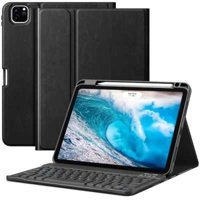 Abbildung von MoKo Tastatur Hülle für Neu iPad Air 11 Zoll mit M2 2024, Magische Abnehmbare Folio Schutzhülle Stifthalter 6./5./4. Generation (2024/2022/2020), Schwarz