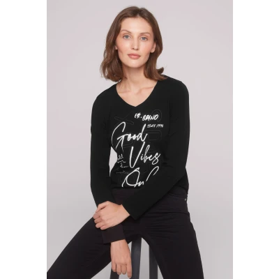 Abbildung von Soccx MIT Vausschnitt UND Artwork Langarmshirt, Damen, Größe: Small, Black