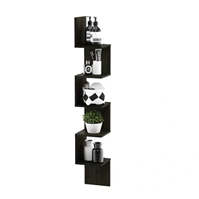 Abbildung von Furinno Rossi 5 stufiges Wandregal, Holz, Schwarz, 19.81 x 123.95 cm, Espresso