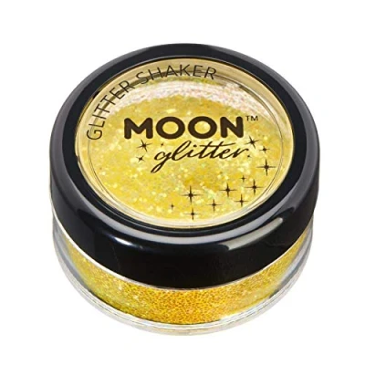 Abbildung von Holographische Glitzer Shaker von Moon Glitter 100% kosmetischer für Gesicht, Körper, Nägel, Haare und Lippen 5gr Gelb
