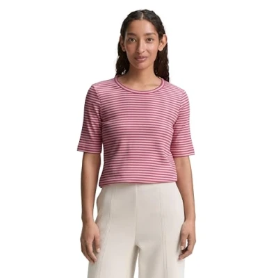 Abbildung von TOM Tailor Striped CREW NECK Tshirt print, Damen, Größe: Large, Bright rose