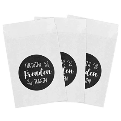 Abbildung von Papierdrachen 50 weiße Papiertüten &amp; Freudentränen Aufkleber für die Hochzeit Verpackung Taschentücher Vintage Deko (Papiertüten Sticker) Set 8
