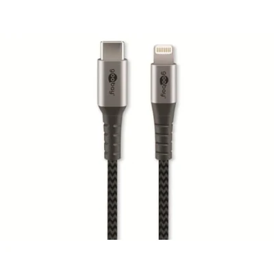 Abbildung von Goobay 49270 Lightning auf USB C Schnellladekabel / MFi Apple Ladekabel Kabel 480 Mbits iPhone Extrem robustes Textilkabel iPad Grau 0,5m