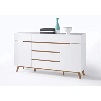 Abbildung von Newfurn Sideboard Kommode Skandinavisch Anrichte Highboard Mehrzweckschrank II 169x101x 40 cm (BxHxT) [Isaac.Seven] in Eiche/Weiß Wohnzimmer Schlafzimmer Esszimmer
