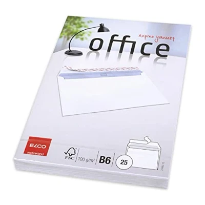 Abbildung von Elco 74492.12 Office Verpackung mit 25 Briefumschläge/Versandtasche, Haftklebeverschluss, B6, 100g, weiss, Fenster: nein